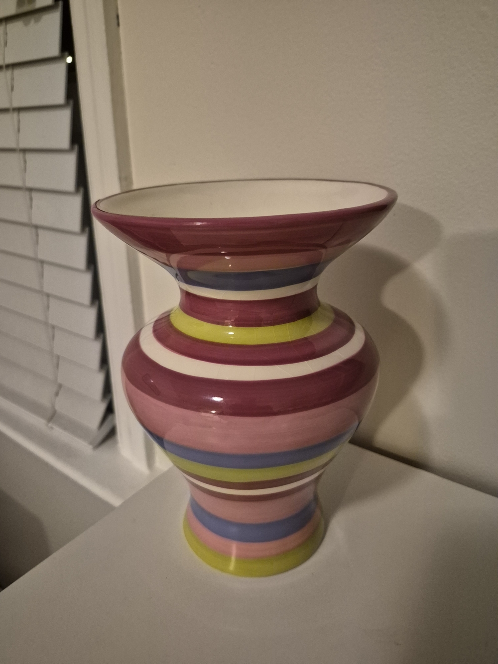 Striped Ceramic Decorative FTD Vinrage Vase in Pink, Blue, Yellow and Cream